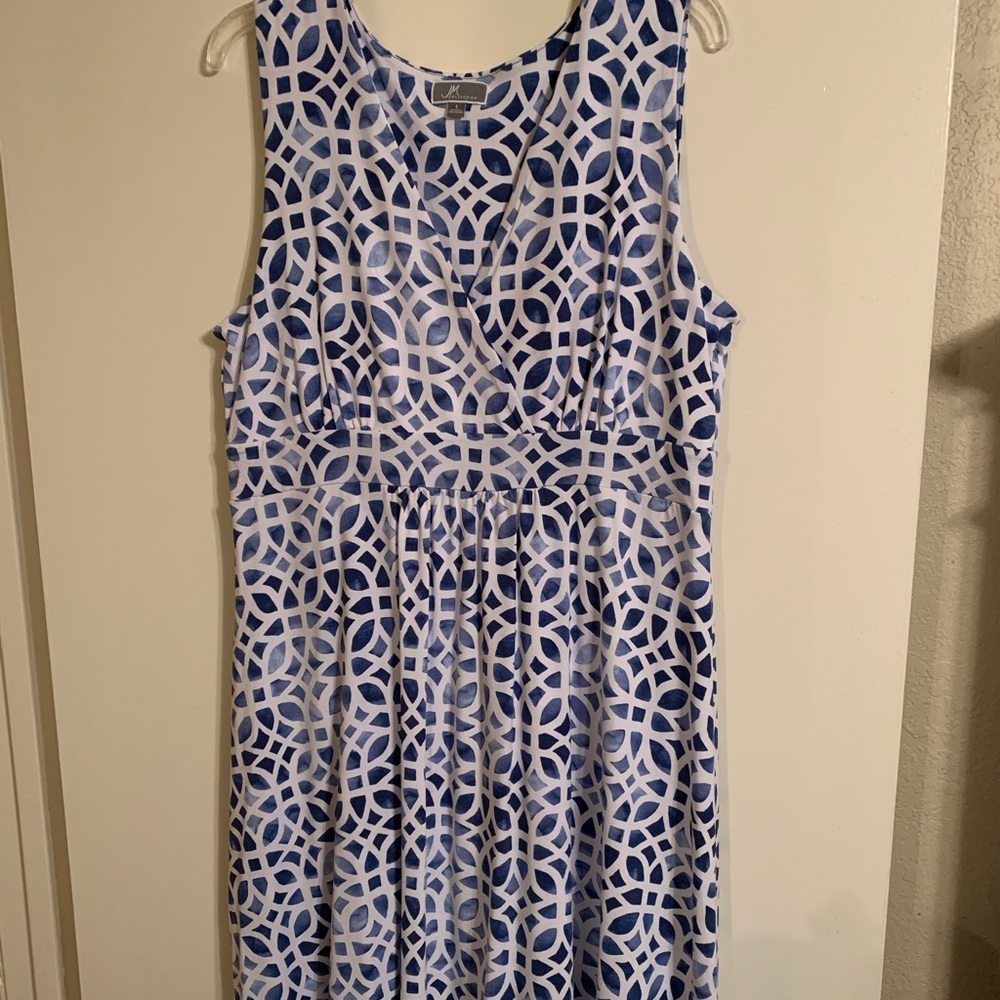 Blue and white jersey knit dress